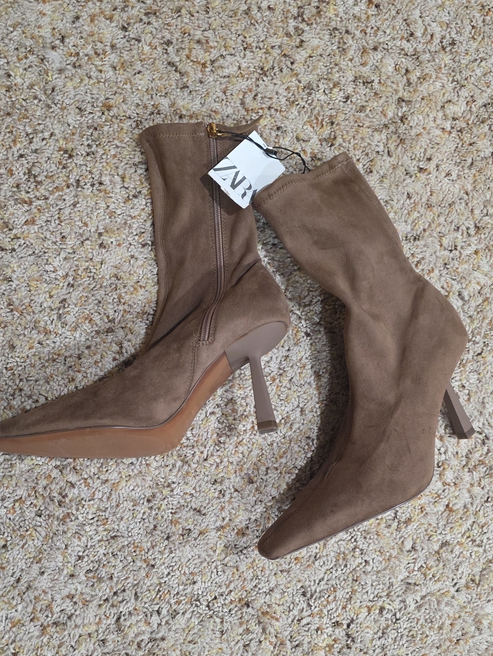 Zara Taupe Suede Pointed-Toe Stiletto Ankle Boots